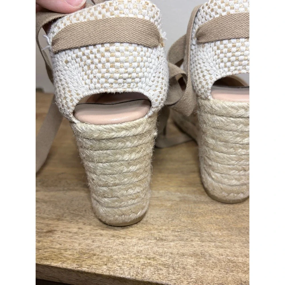 Gaimo Tan Suede Espadrille Wedges Ribbon Ankle Tie Made in Spain EU 37